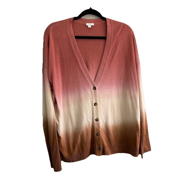 J Jill Cardigan Sweater Ombre Pink Brown Size Large - Picture 1 of 10
